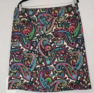 Talbots Vibrant Paisley Pattern Twill Skirt Size 12